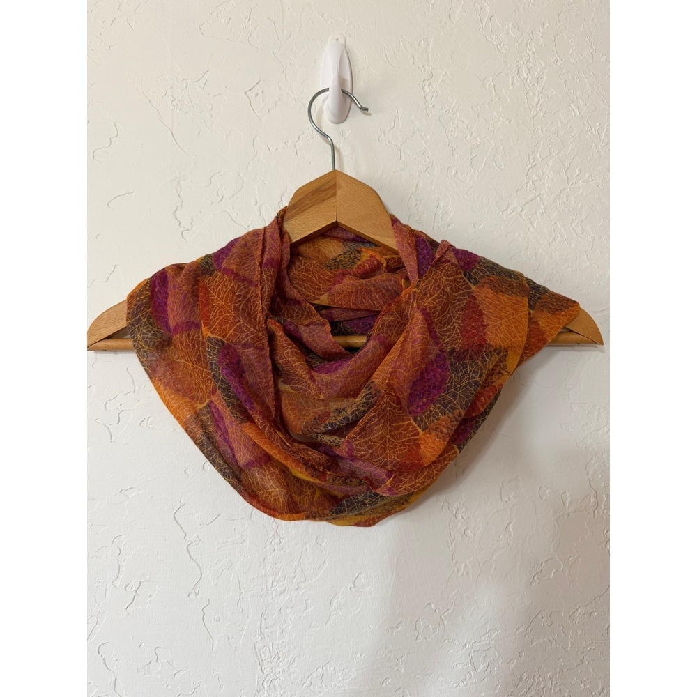 Lavello Viscose Infinity Scarf Fall Leaf Pattern Loop Orange Purple Autumn Wrap